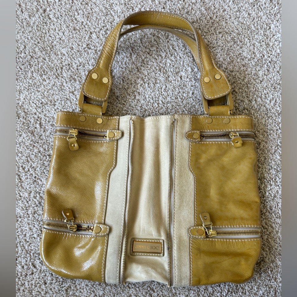 Jimmy Choo authentic vintage leather Mona expandable bag.